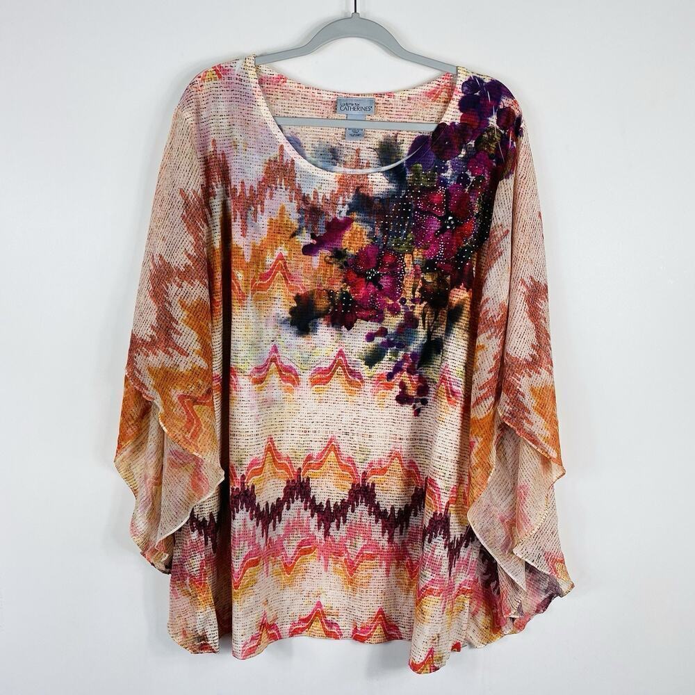 Catherines Liz & Me Top 2X Embellished Poncho Style Sublimation